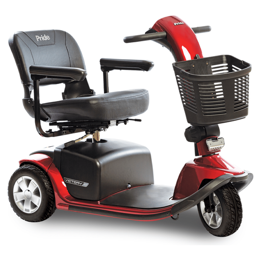 Pride Victory 10 3-Wheel Mobility Scooter Mobility Scooters Pride Mobility Candy Apple Red Standard U-1 Battery ($0) Standard - 18" W x 17" D ($0)