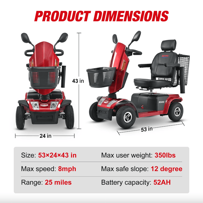 Metro S500 Heavy Duty 4 Wheel Mobility Scooter Mobility Scooters Metro Mobility   