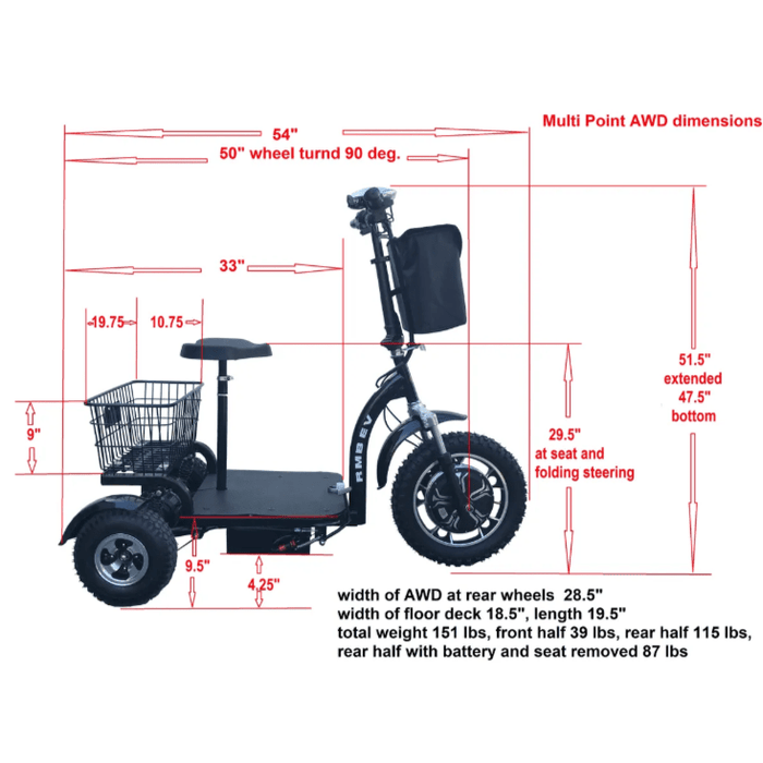 RMB Multi Point AWD All Wheel Drive 3-Wheel Scooter Mobility Scooters RMB Electric Vehicles   