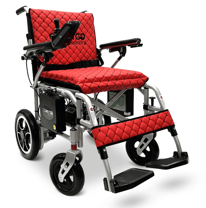 ComfyGo X-7 Super Lightweight Folding Electric Wheelchair Wheelchairs ComfyGo Silver Red (+$100) 