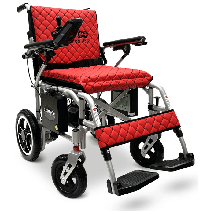 ComfyGo X-7 Super Lightweight Folding Electric Wheelchair Wheelchairs ComfyGo Silver Red (+$100) 