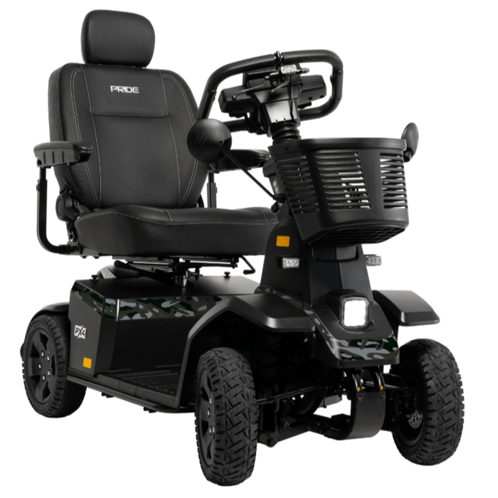 Pride PX4 Full Size 4-Wheel Mobility Scooter Mobility Scooters Pride Mobility Black Camo High Back Captain Seat - 18" x 18-20" ($0)