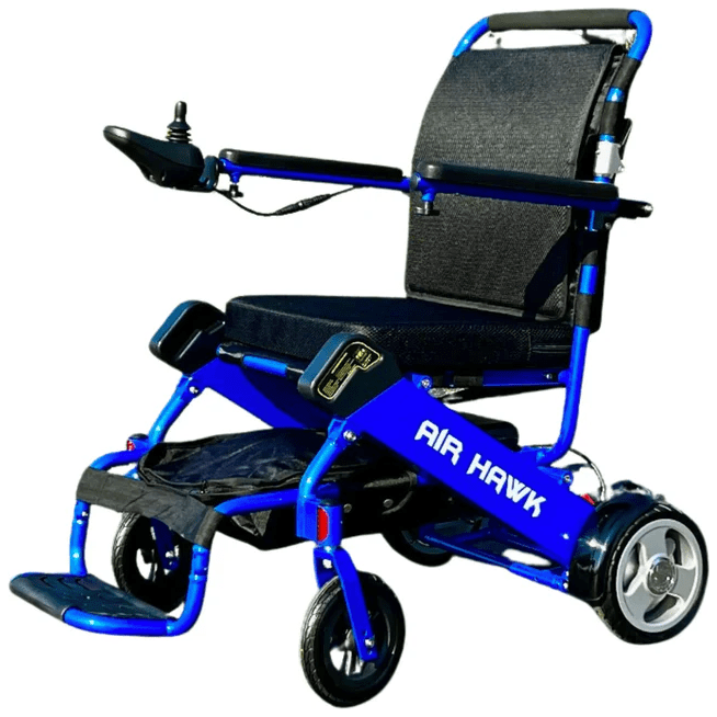 Air Hawk Foldable Lightweight Power Wheelchair Wheelchairs Discover My Mobility Blue