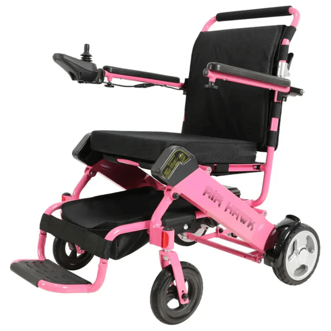 Air Hawk Foldable Lightweight Power Wheelchair Wheelchairs Discover My Mobility Pink