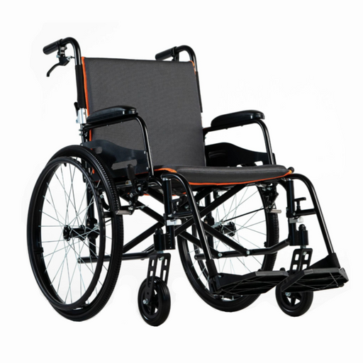 Feather Chair 13.5 lbs Ultra Light Featherweight Wheelchair by Feather Wheelchairs Feather Black w/ Orange Piping