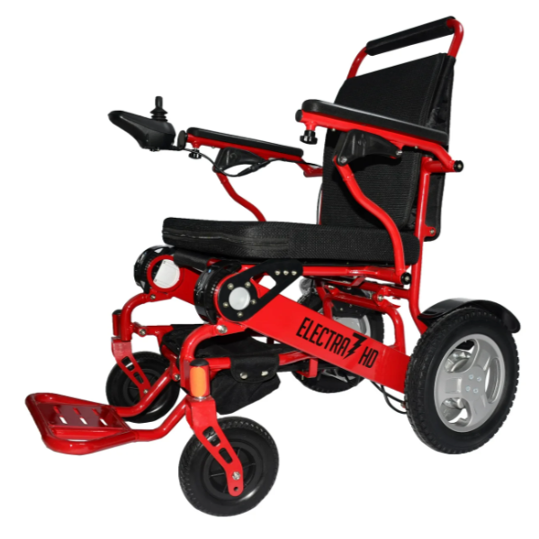 Electra 7 HD Wide Bariatric Foldable Power Chair Wheelchairs Discover My Mobility Red