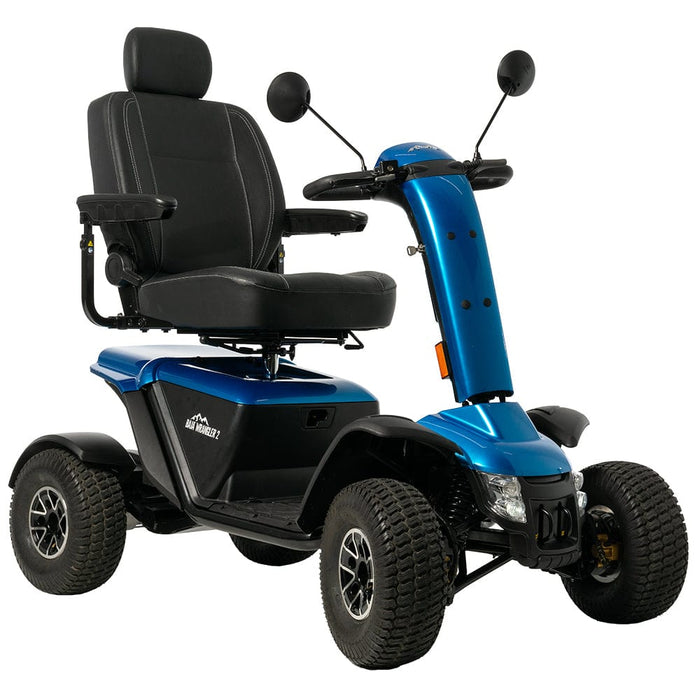 Pride Baja Wrangler 2 All Terrain Mobility Scooter Mobility Scooters Pride Mobility True Blue 75 AH Battery - Up to 20.2 mile range ($0) Hi-Back (Black Vinyl) 16" x 16-18" ($0)