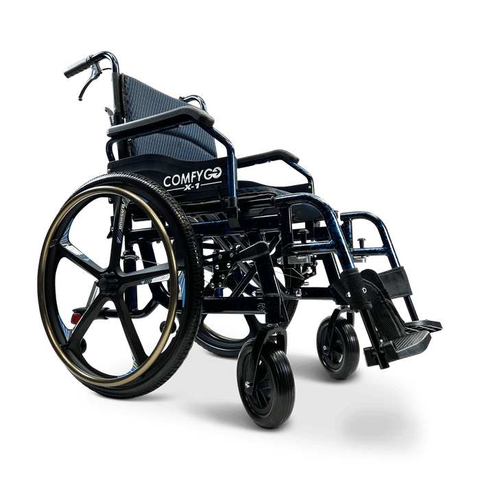 ComfyGo X-1 Manual Folding Lightweight Travel Wheelchair Wheelchairs ComfyGo Blue Special Edition 